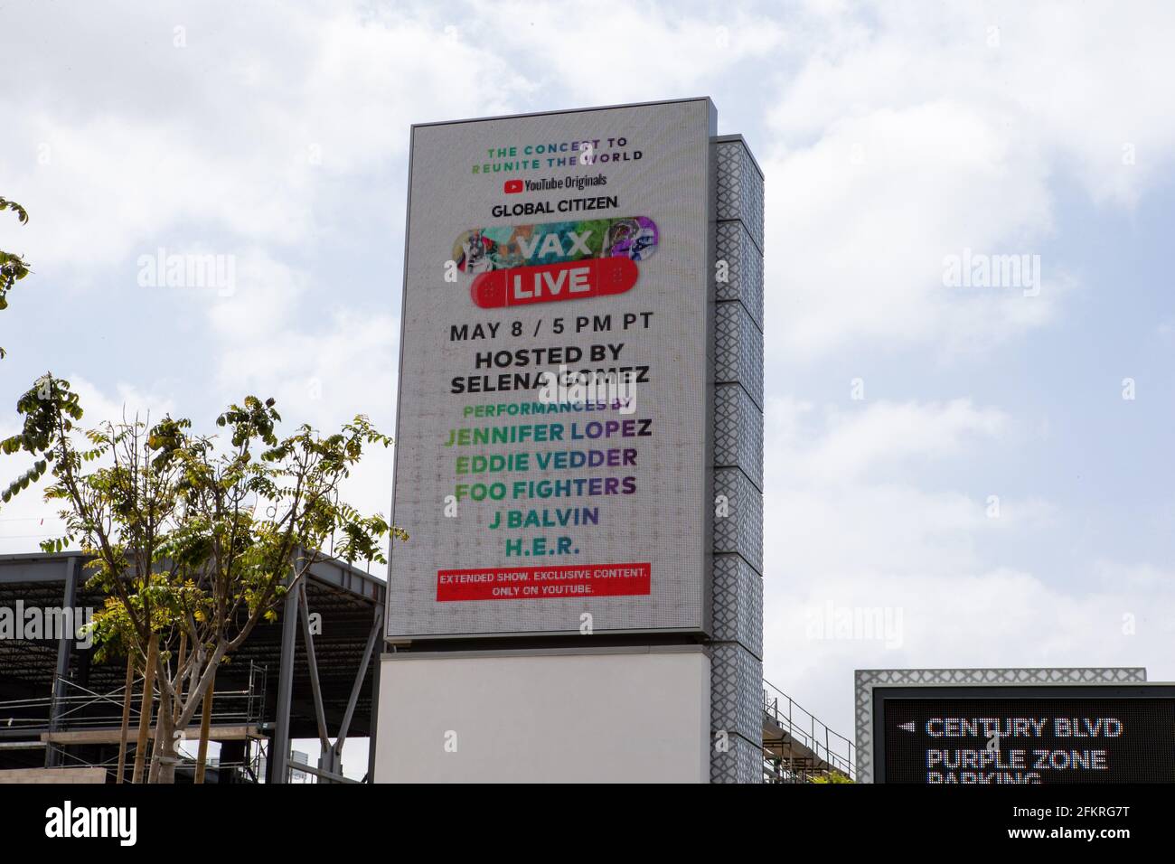 Overall view next live event on May 8th being advertised at SoFi Stadium border streets, Sunday, May 2, 2021, in Inglewood, Calif. (Jevone Moore/Image Stock Photo