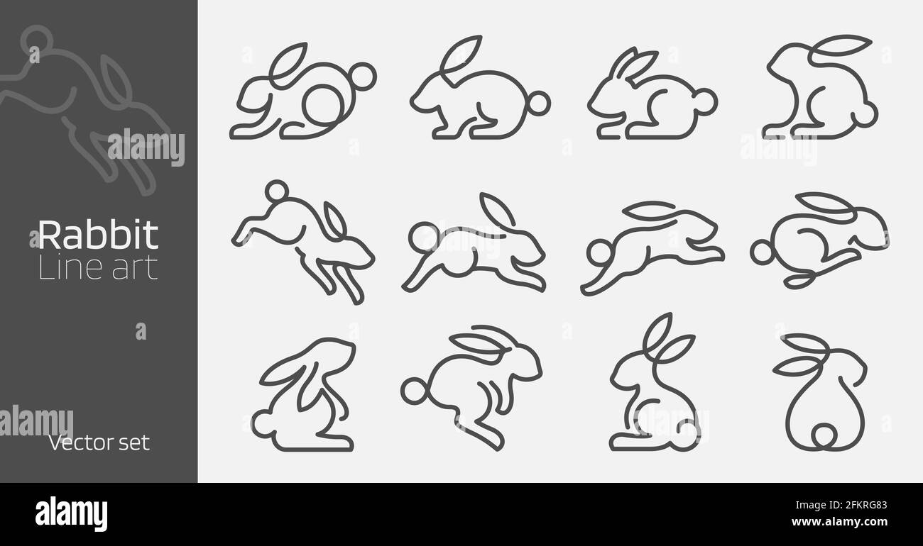 Rabbit continuous line art vector illustration. Mono linear design style Stock Vector