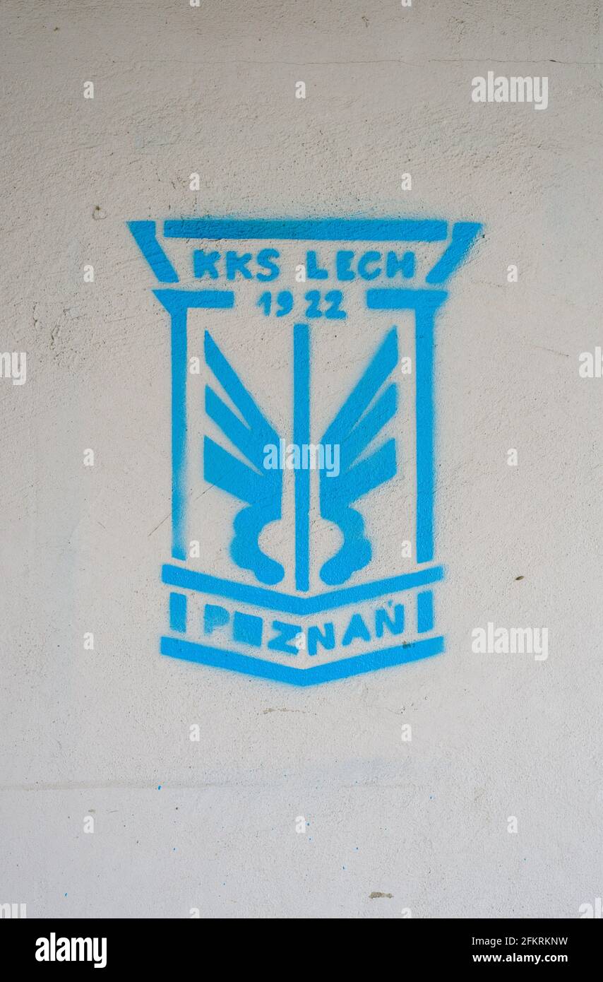 Poznan, wielkopolskie, Poland, 01.05.2021: KKS Lech Poznan graffiti on a wall Stock Photo