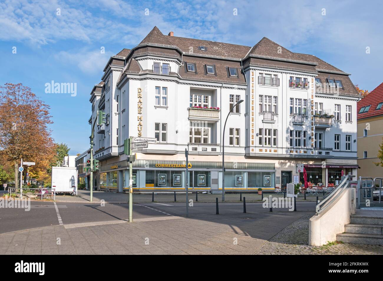 Berlin, Germany - October 25, 2020: Drake-Haus, a residential building of the 19th-century Villenkolonie, a German concept of settlements completely m Stock Photo