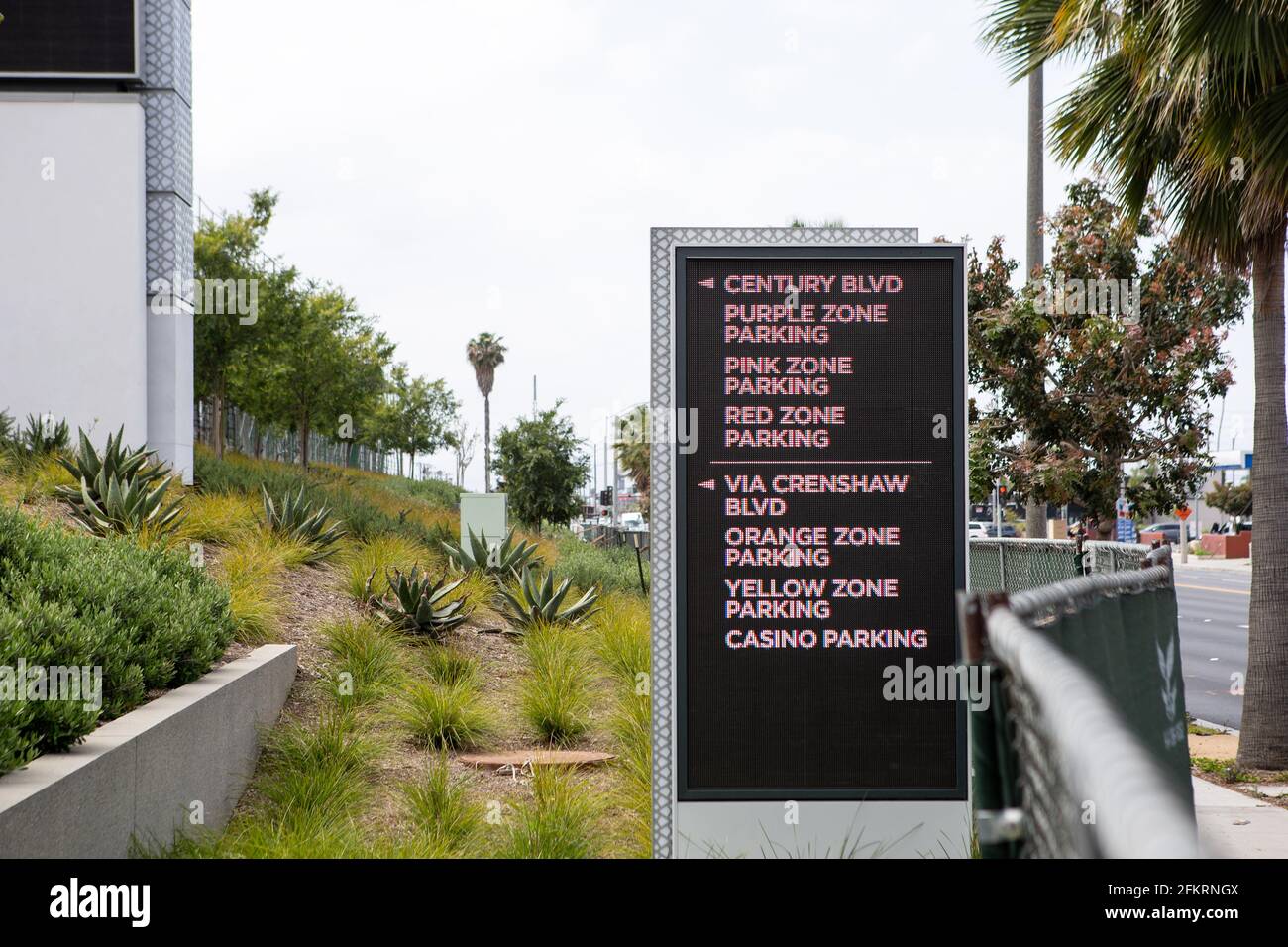 Overall view Parking sign of lots around SoFi Stadium, Sunday, May 2