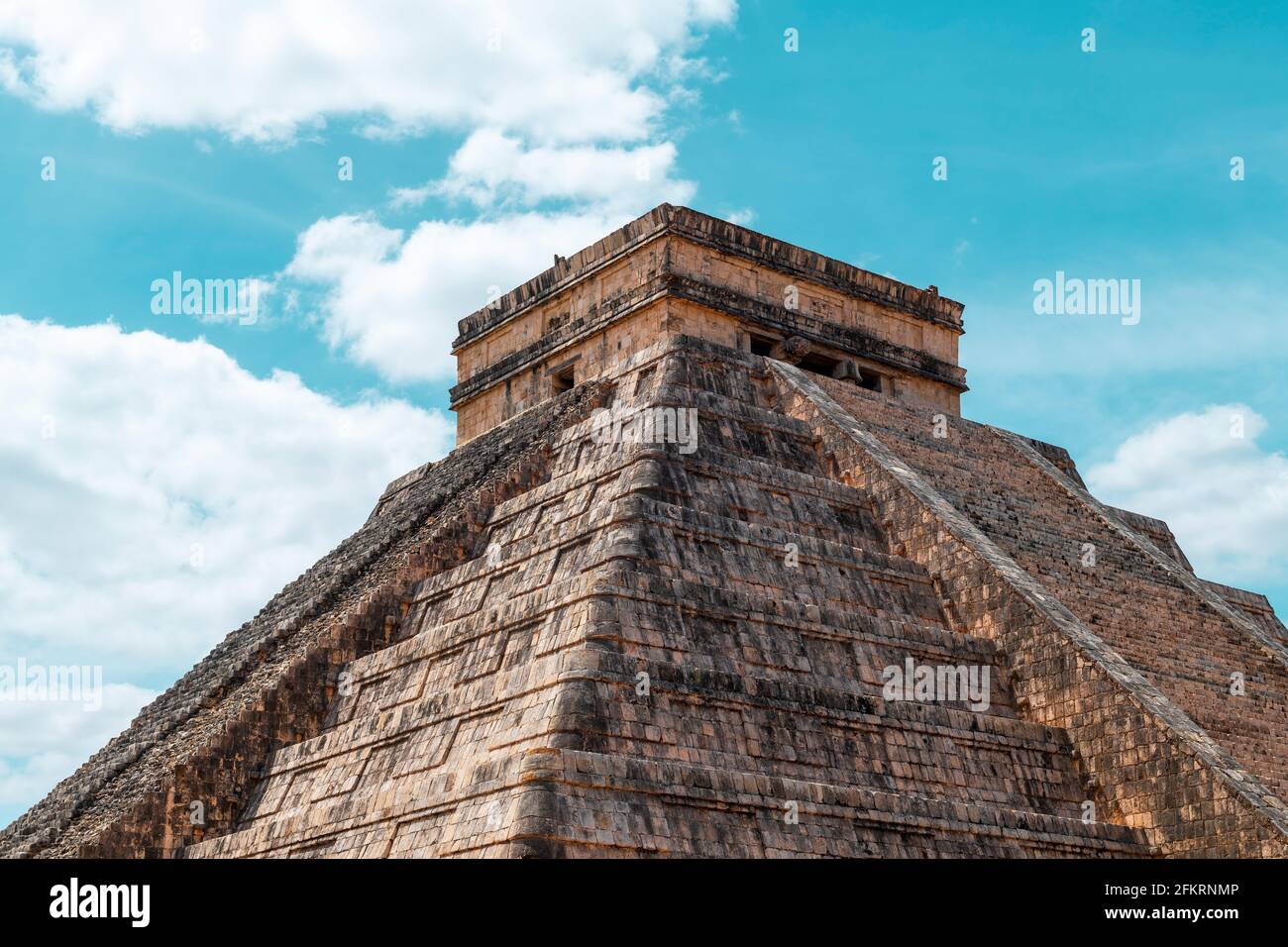 Kukulkan mayan pyramid with trendy colors, Chichen Itza, Yucatan, Mexico. Stock Photo