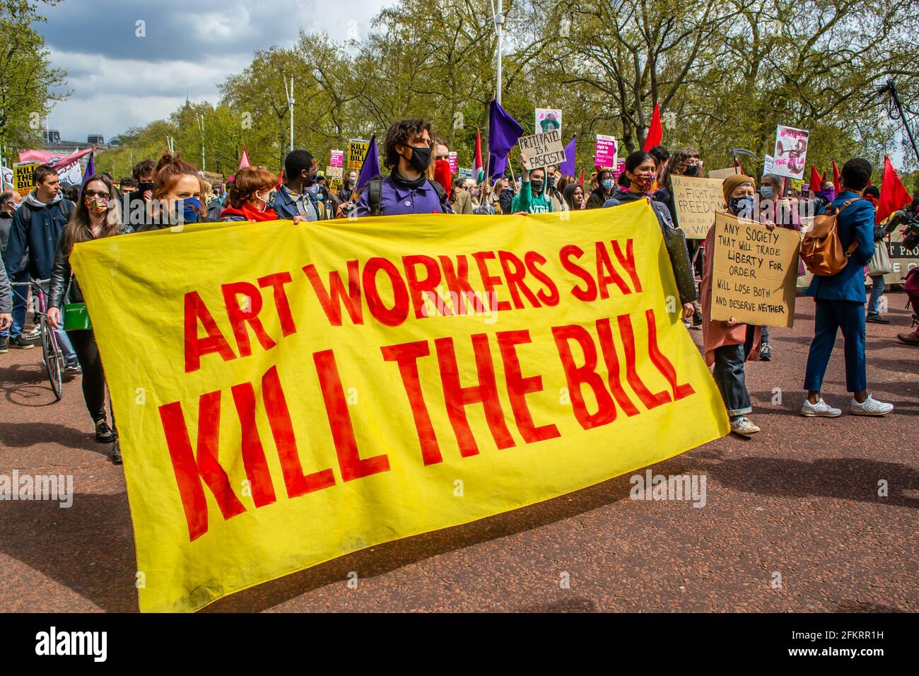 THE MALL, LONDON, ENGLAND- 1 May 2021: Protesters at a KILL THE BILL protest in London Stock Photo
