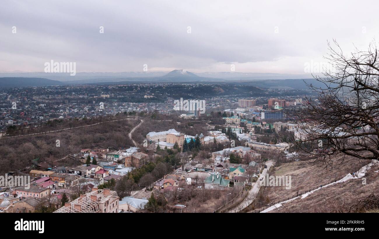View of Pyatigorsk city from the Aeolian Harp arbor on Mount Mashuk Stock Photo