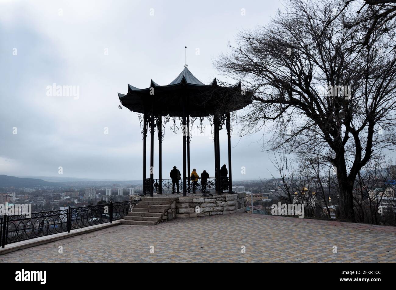 Pyatigorsk, Russia - March 23, 2021: Panoramic view of Pyatigorsk from observation deck near the Chinese arbor, resorts of the Caucasus Mineral waters Stock Photo