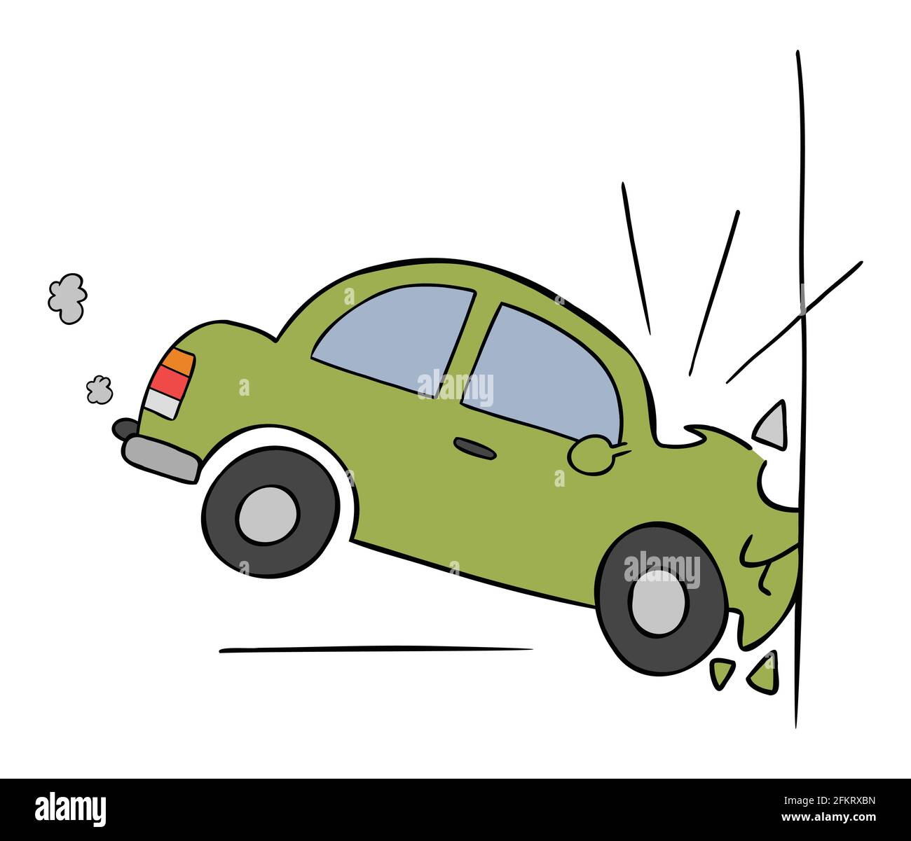 Cartoon vector illustration of car accident, crashing into the