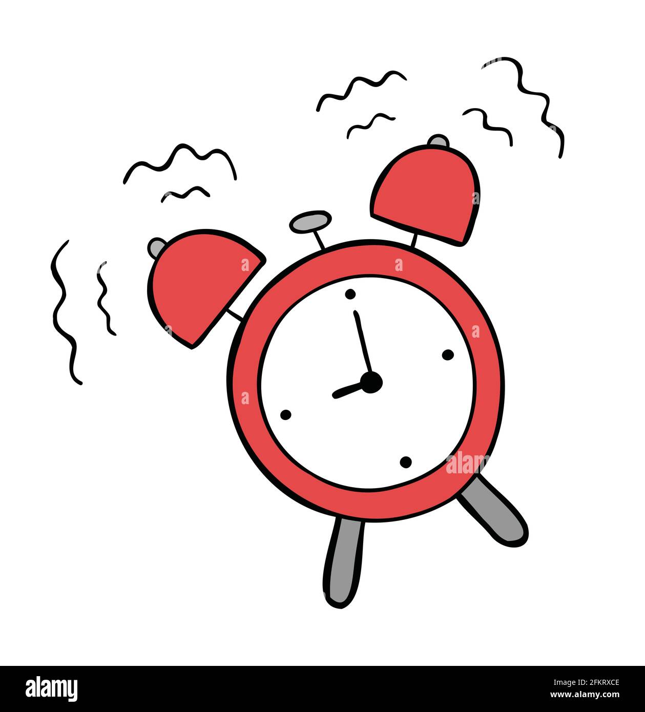 Cartoon vector illustration of alarm clock ringing. Colored and black outlines Stock Vector