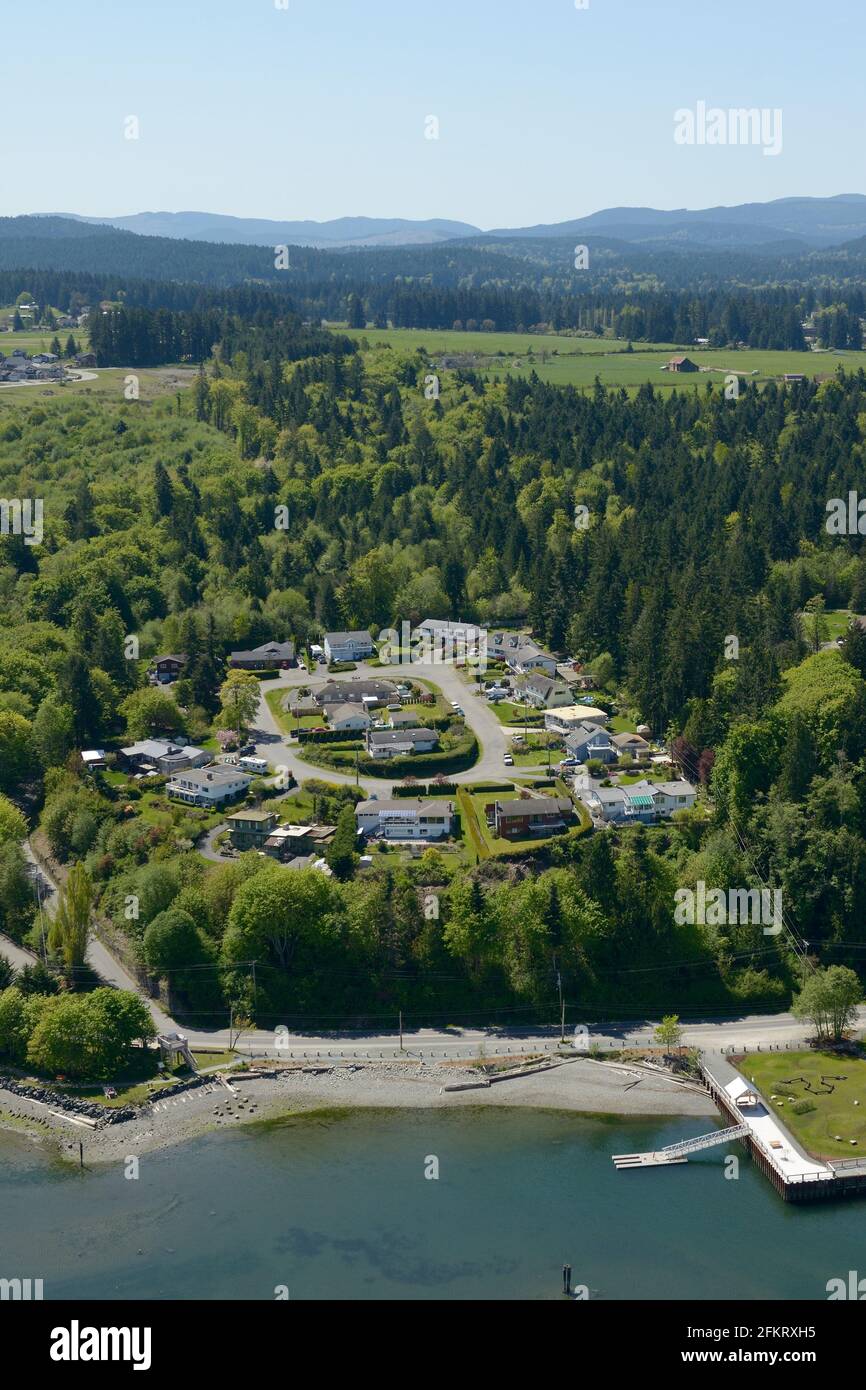 Aerial photo of the development on Wessex Rd., Vancouver Island, British Columbia Stock Photo