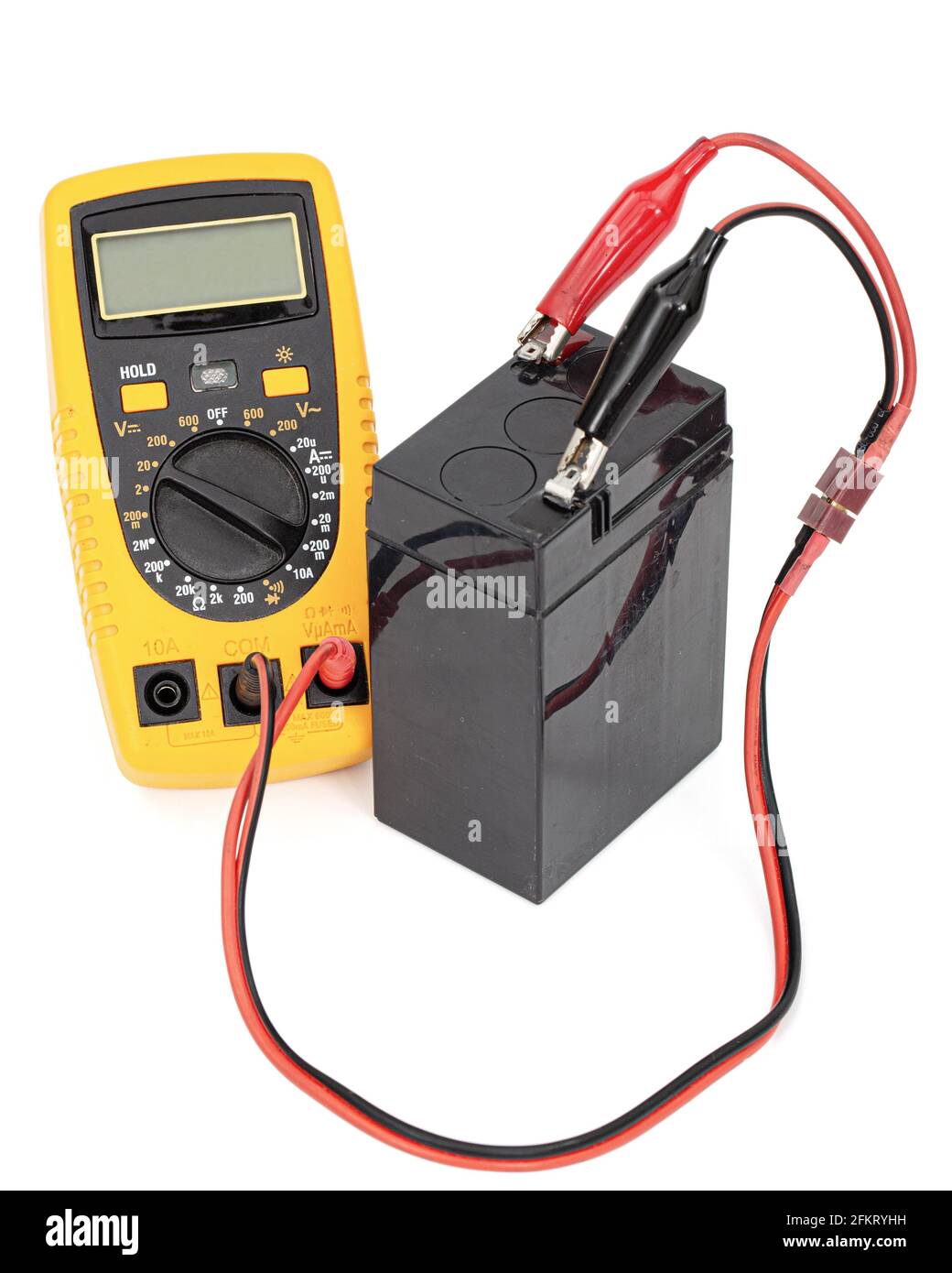 Testing an acid rechargeable battery with a measuring instrument