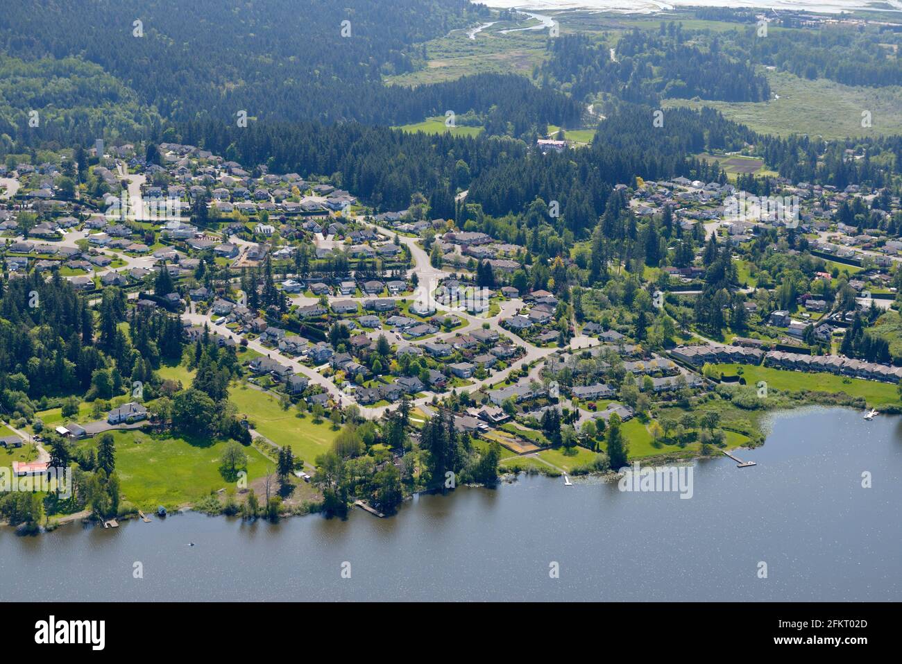 Aerial photo of a subdivision on Quamichan Lake, Cowichan Valley, Vancouver Island, British