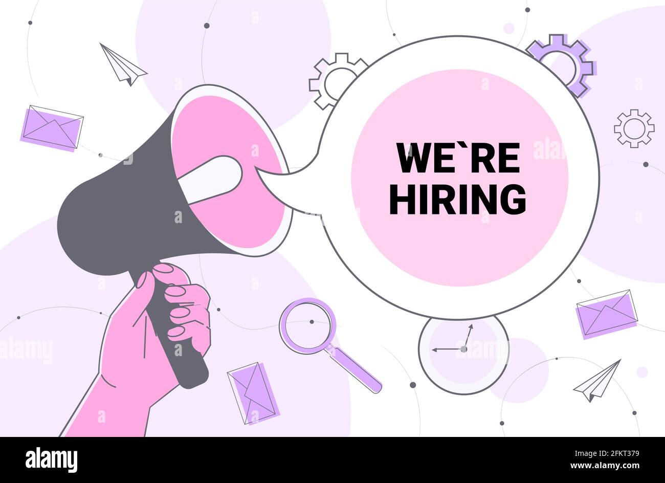 hr manager hand holding loudspeaker we are hiring join us speech