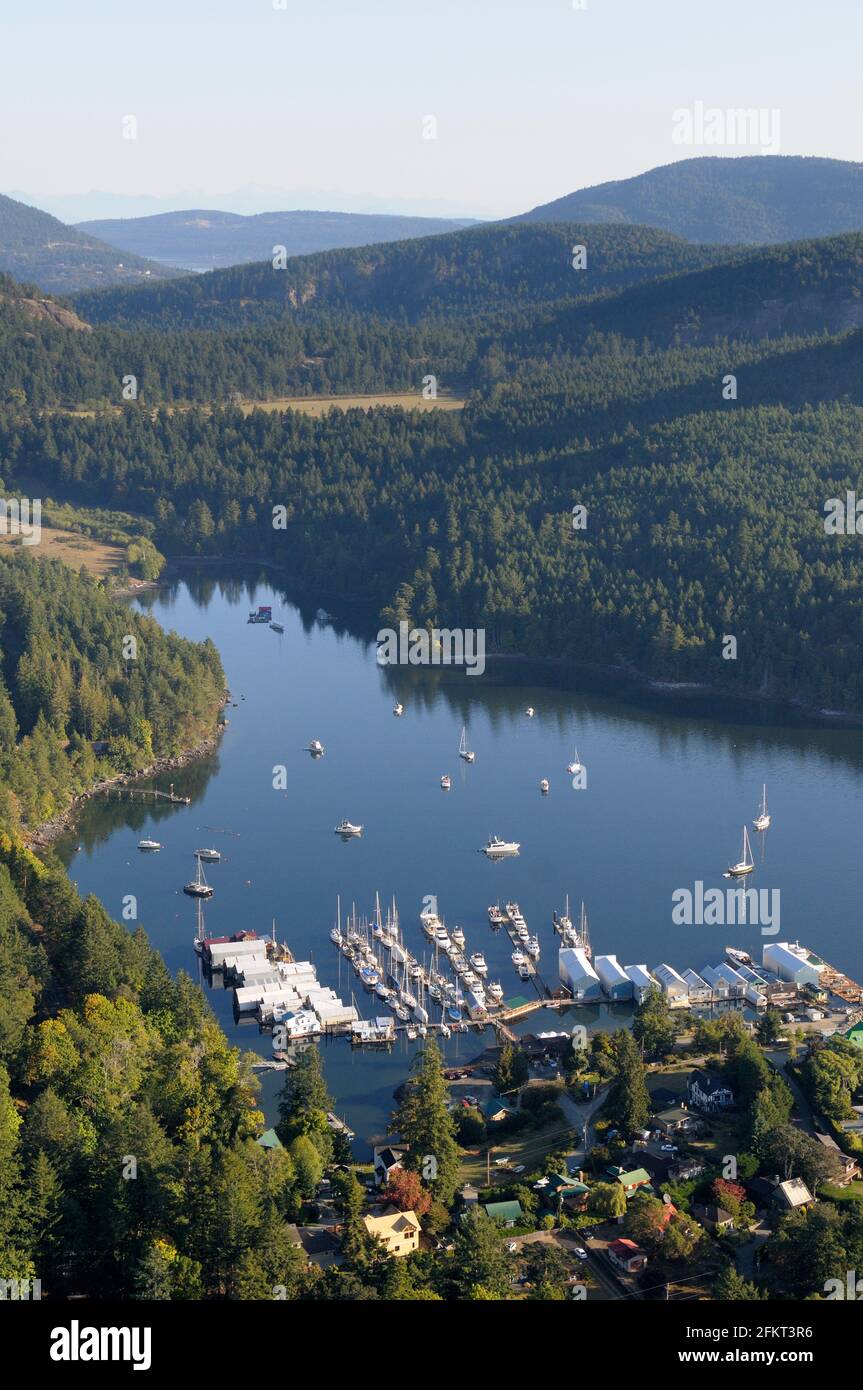 Aerial photograph of Genoa Bay Marina, Vancouver Island, British Columbia, Canada Stock Photo