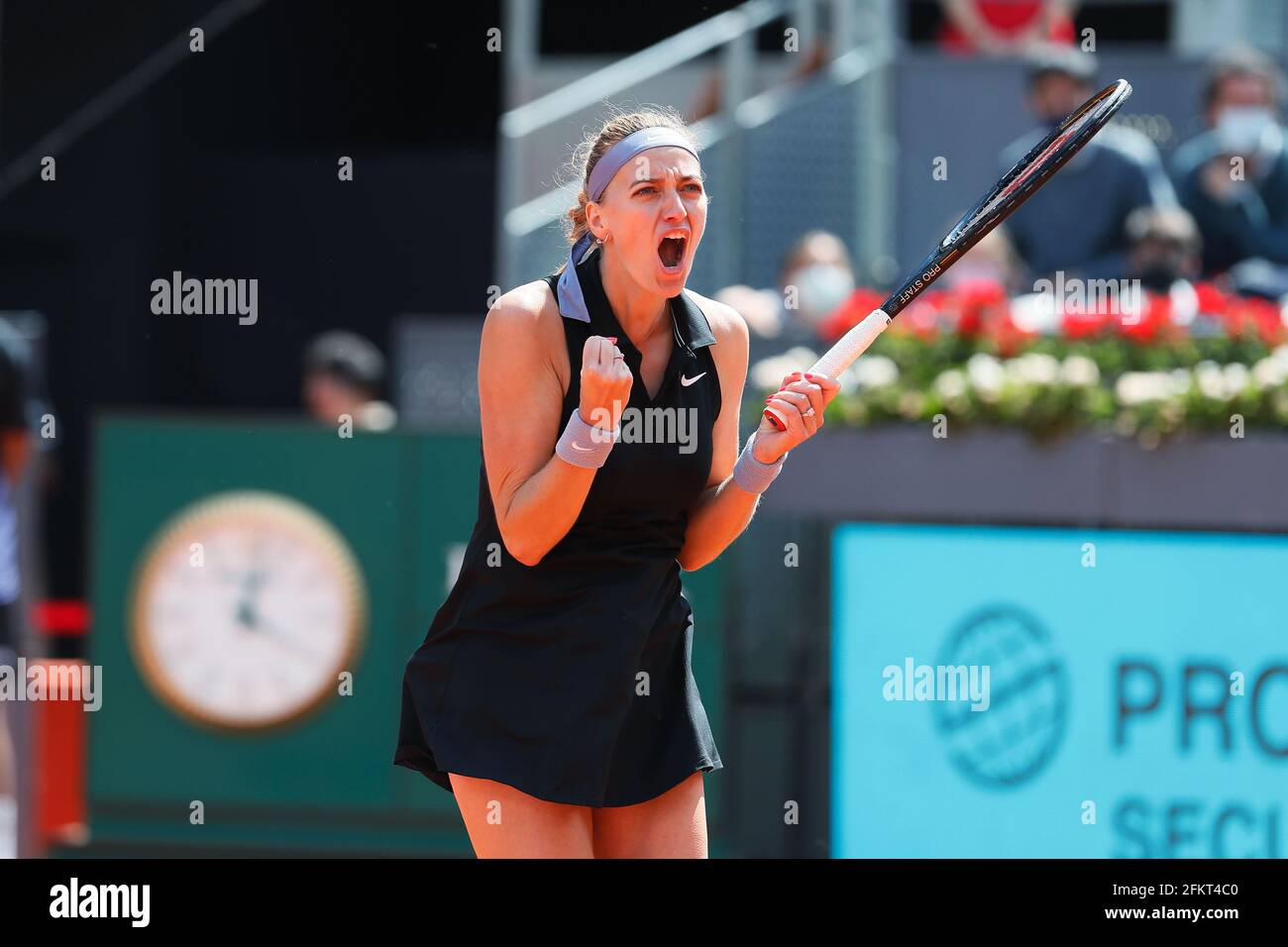 Petra Kvitova of the Czech Republic after her three-set victory against  Kiki Bertens of the Netherlands in the womens final during day eight of the  Mutua Madrid Open tennis tournament at the