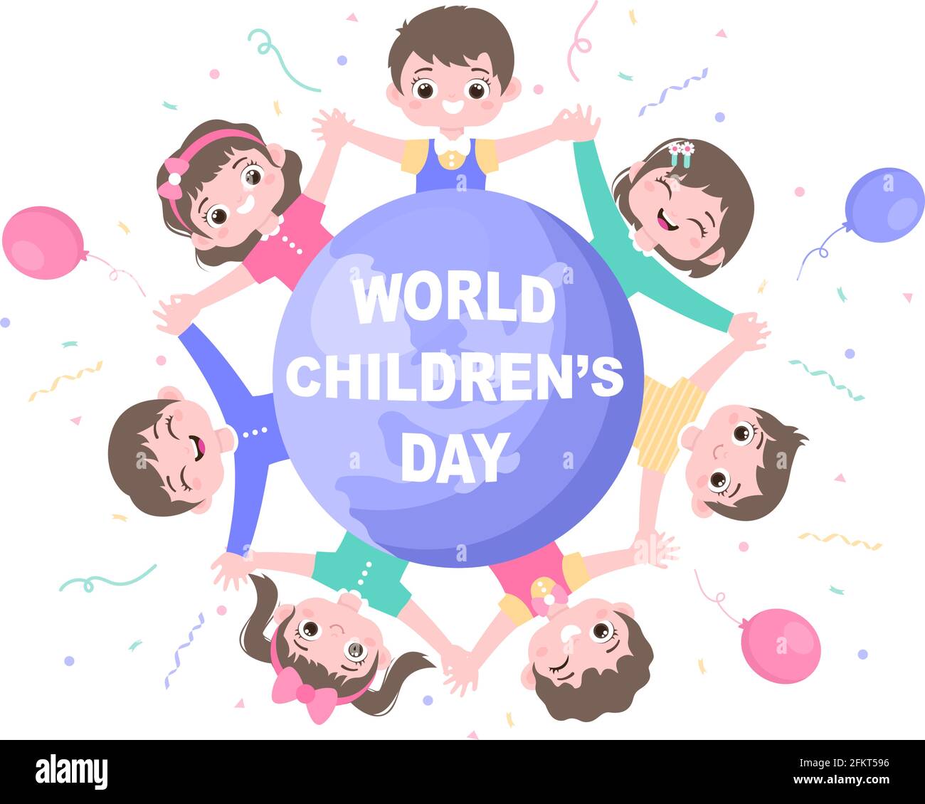 Happy Children's Day Celebration With Cartoon Character Illustration ...