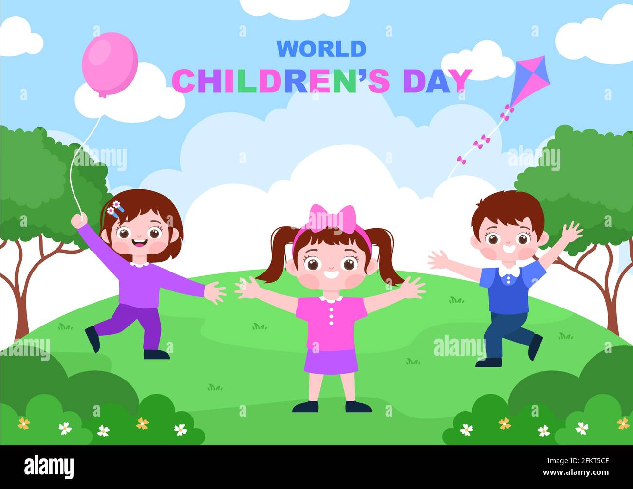 Happy Children's Day Celebration With Cartoon Character Illustration For  Poster, Greeting Cards, Wallpaper Background, Banner, And Landing Page  Stock Vector Image & Art - Alamy