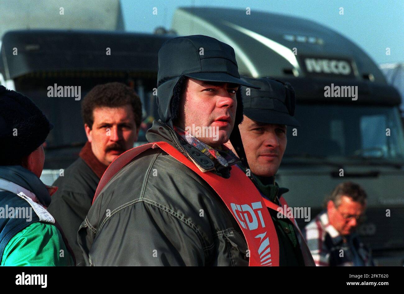 French lorry drivers on picket line 3 November 1997 Stock Photo