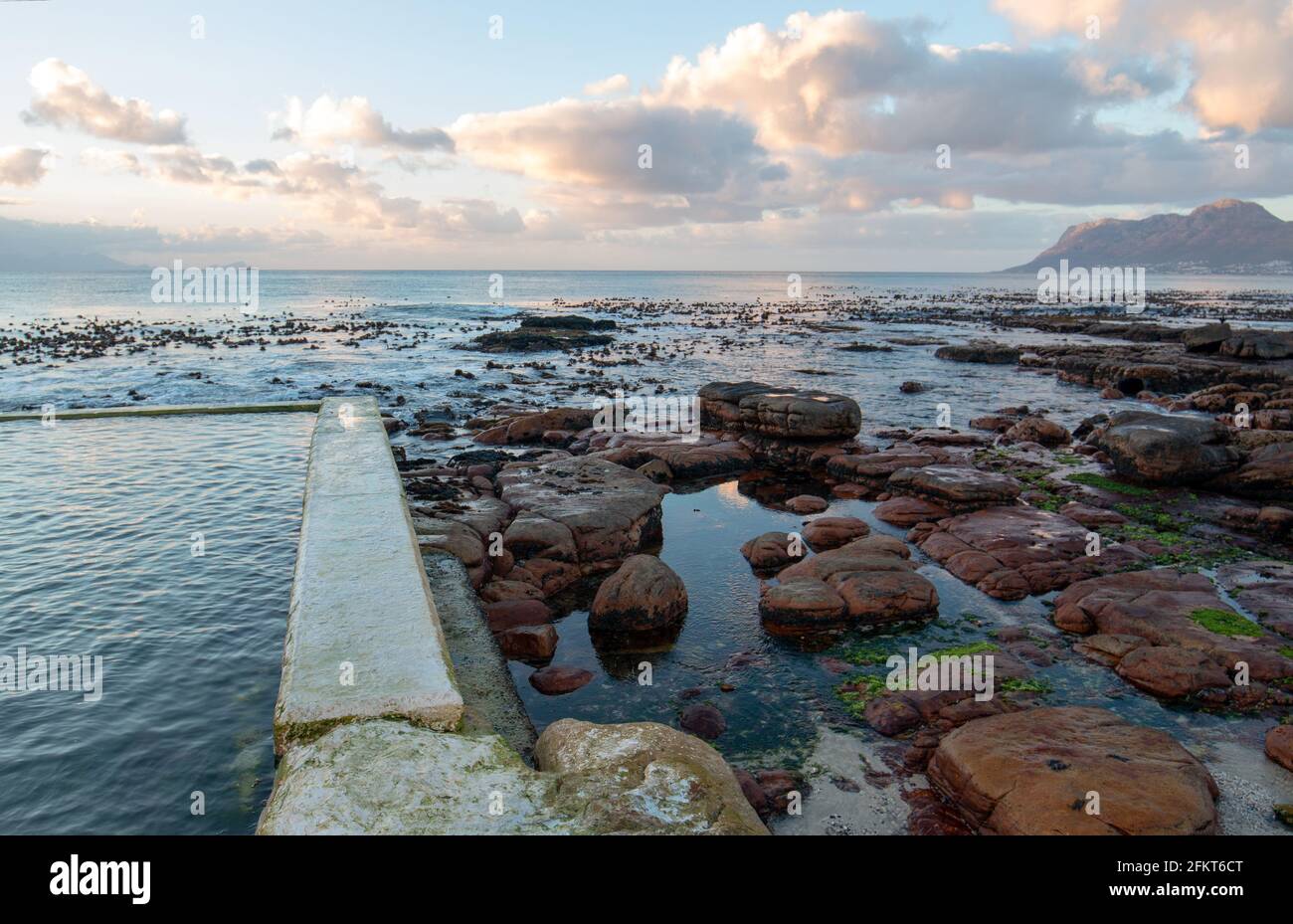 Sunrise over Dale Brook Tide Pool  in Cape Town South Africa SA Stock Photo