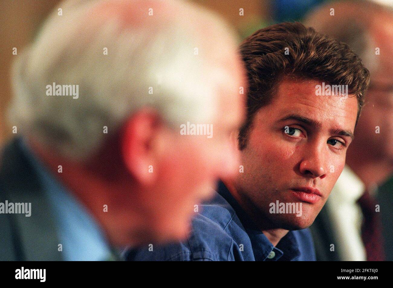Phil De Glanville England Rugby Captain at press conference to announce his appointment with England coach Jack Rowell in foreground Dbase Stock Photo