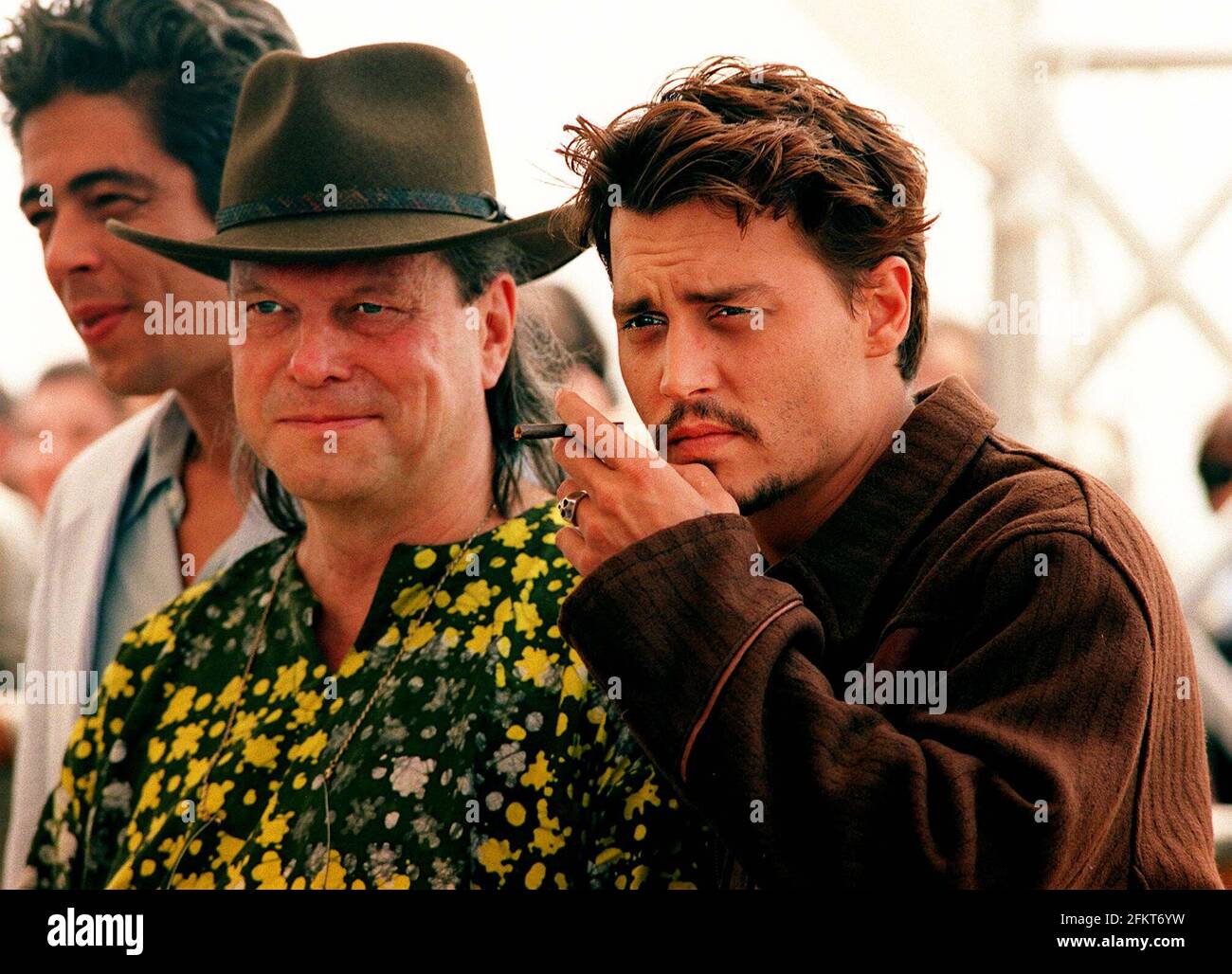 Terry Gilliam director of film Fear and Loathing in Las Vegas with actor Johnny Depp at Cannes Film Festival  May 1998 Stock Photo