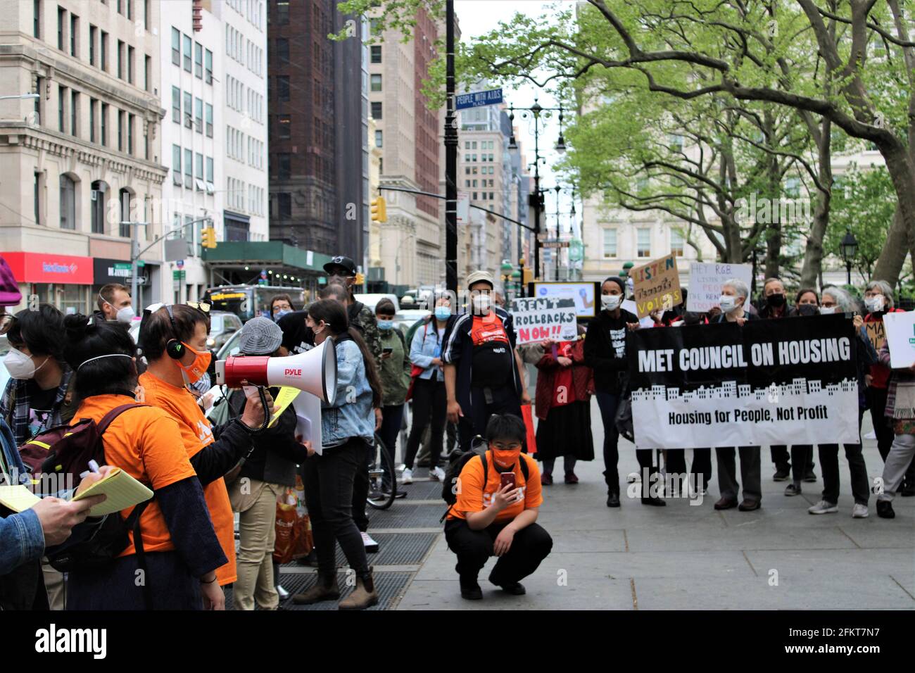 New York, USA. 03rd May, 2021 - NYC communities rally for 'RENT ROLLBACK' outside New York City Hall,  across from 250 Broadway 2 days before RGB (Rent Guidelines Board) holds their preliminary vote on May 5th 2021. Credit: Mark Apollo/Alamy Livenews Stock Photo