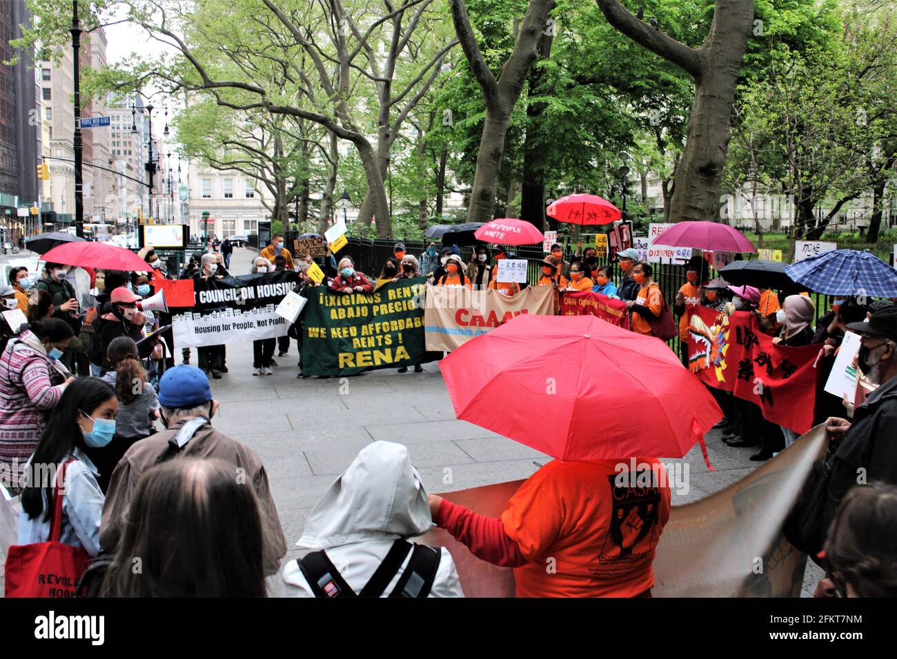 New York, USA. 03rd May, 2021 - NYC communities rally for 'RENT ROLLBACK' outside New York City Hall,  across from 250 Broadway 2 days before RGB (Rent Guidelines Board) holds their preliminary vote on May 5th 2021. Credit: Mark Apollo/Alamy Livenews Stock Photo
