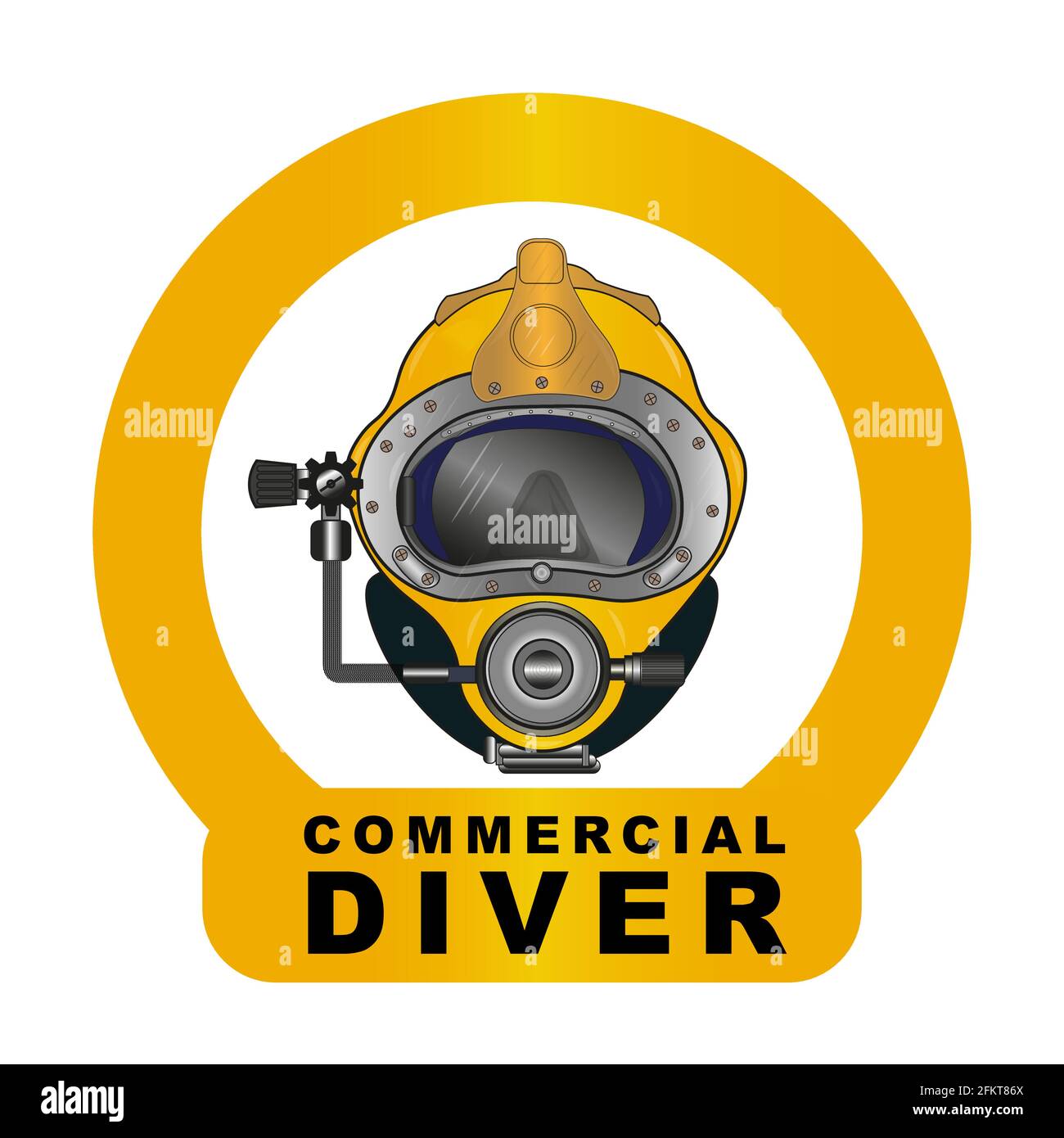 Yellow Diving helmet vector drawing Commercial Diver Stock Vector