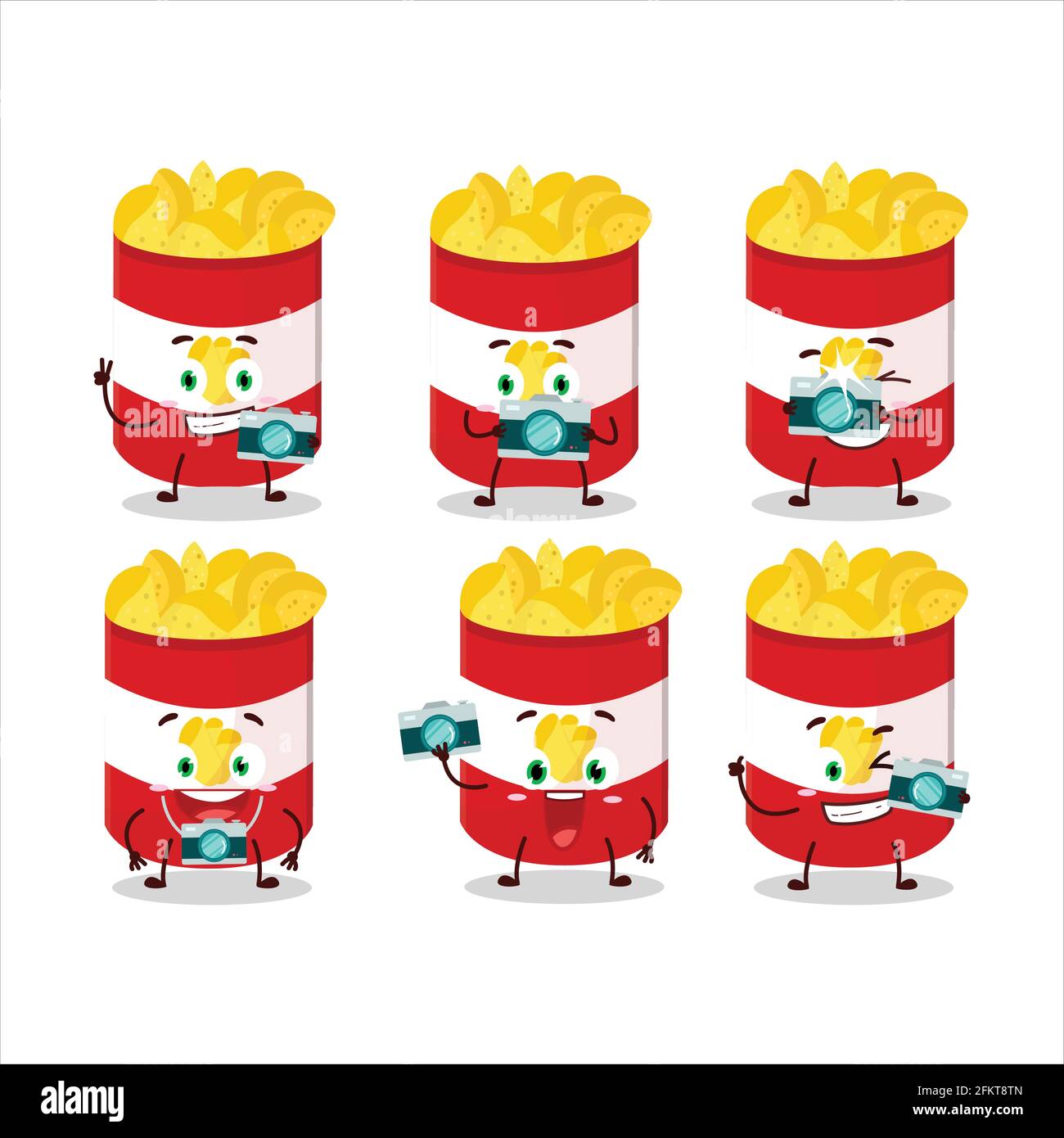 Photographer profession emoticon with cup of potato chips cartoon ...