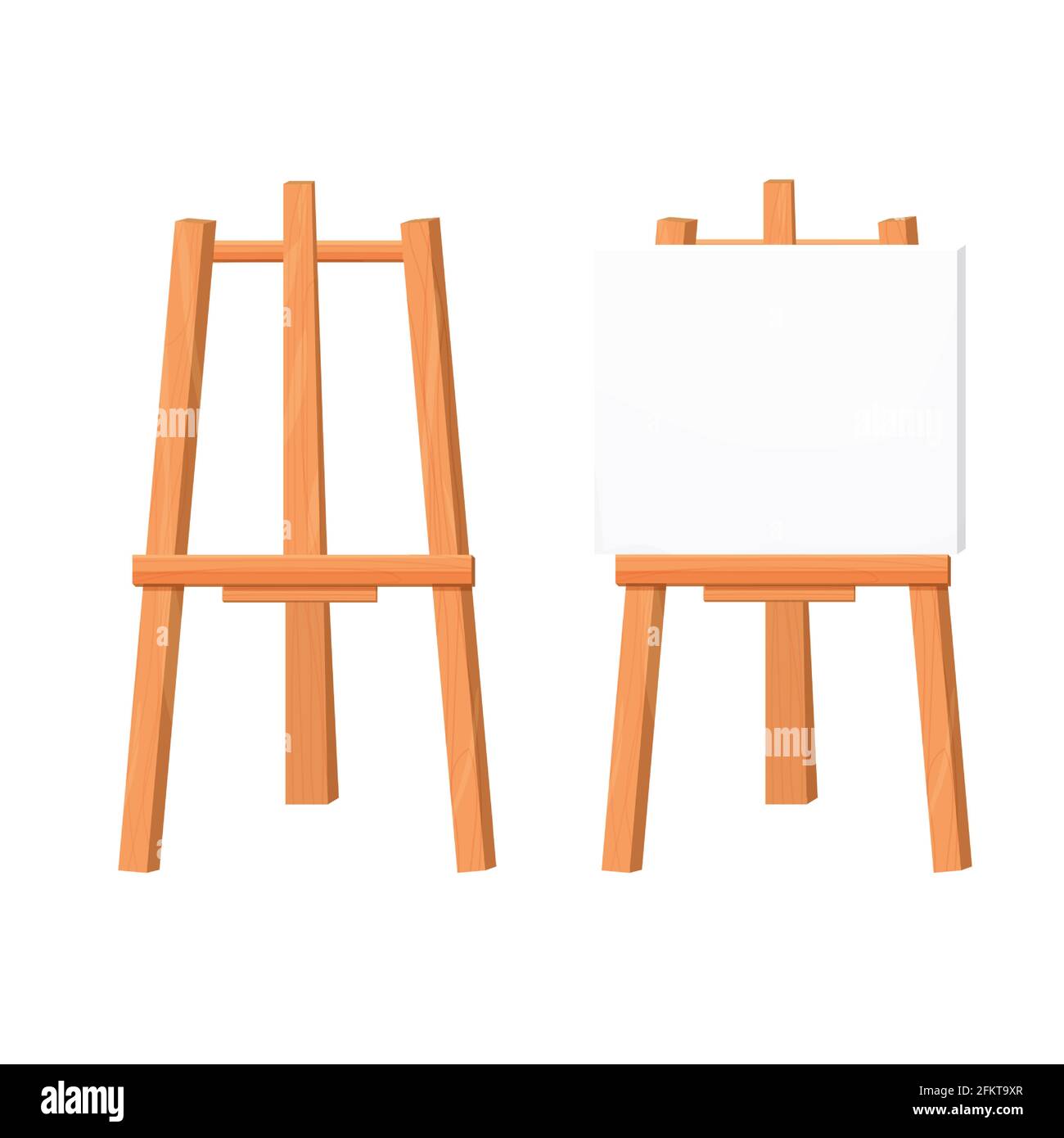 Wood Easel Or Painting Art Board With White Canvas On Blue