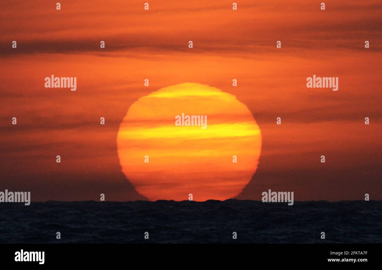 A beautiful sunset over the Mediterranean Sea in Tel-Aviv, Israel. Stock Photo