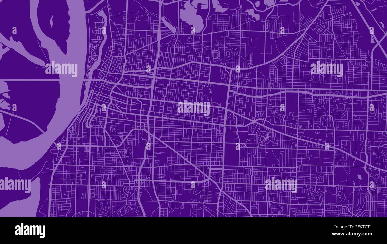 Indigo and purple Memphis city area vector background map, streets and water cartography illustration. Widescreen proportion, digital flat design stre Stock Vector