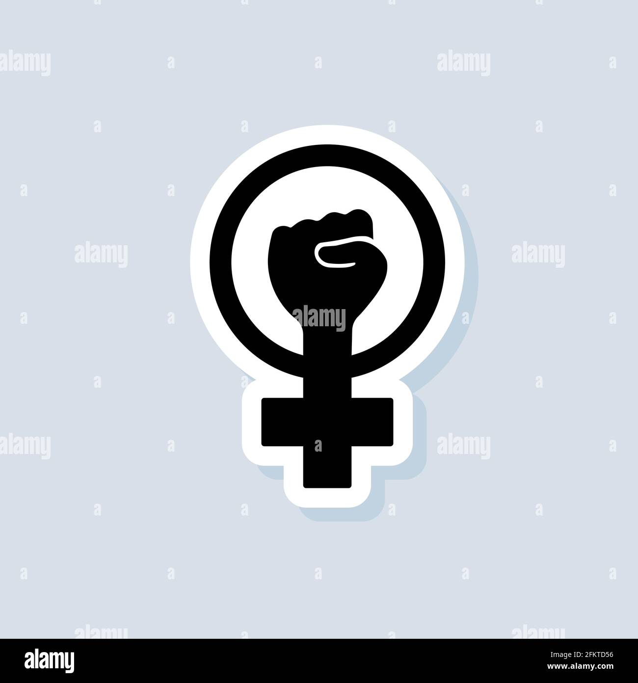 Feminist sticker, logo, icon. Vector. Girl power icon. Woman's hand with fist. Symbol of feminist movement icon outline. Vector on isolated background Stock Vector