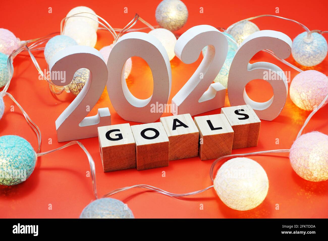 2026 Goals alphabet letters with space copy on red background Stock