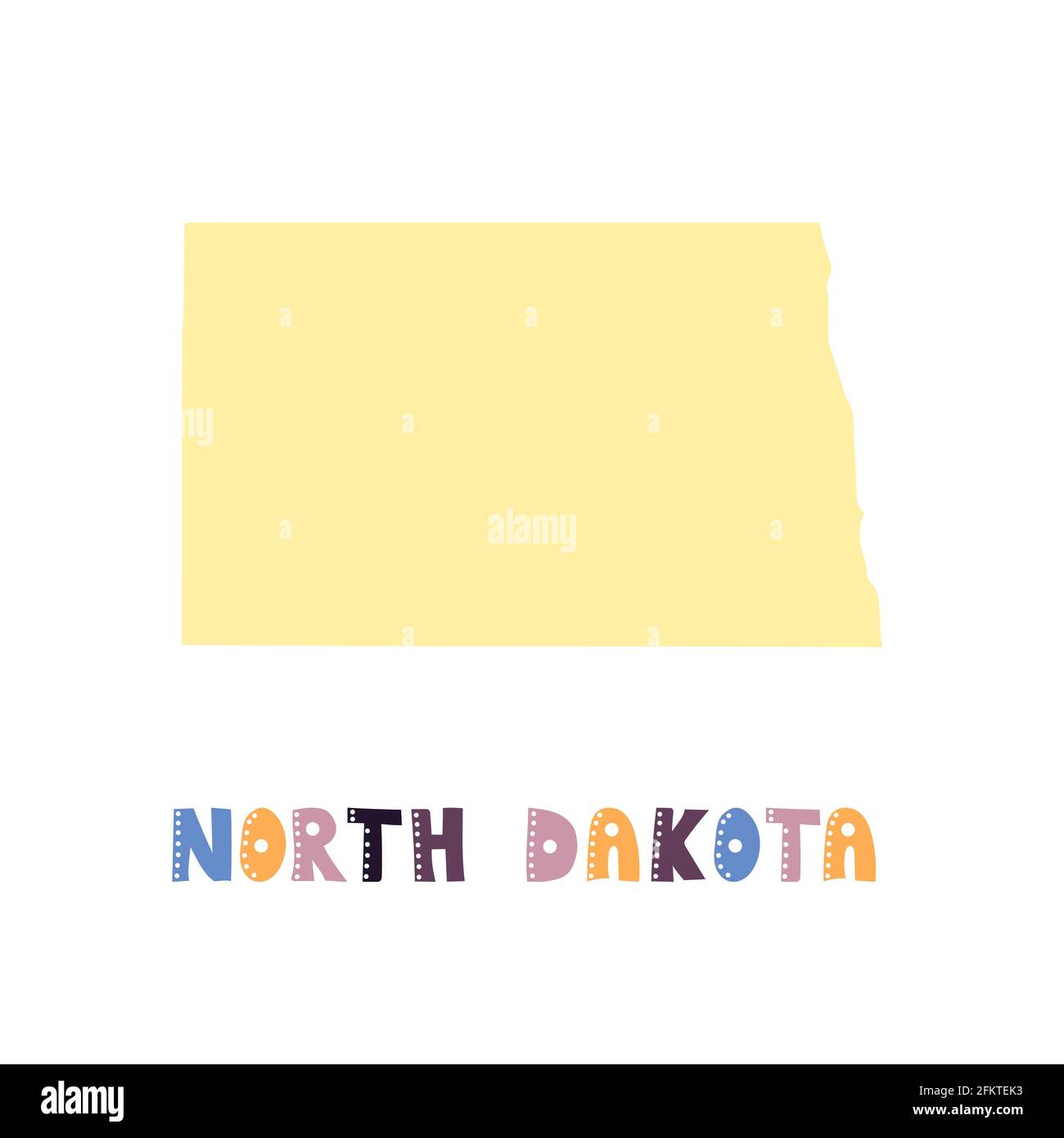 North Dakota map isolated. USA collection. Map of North Dakota yellow silhouette. Doodling