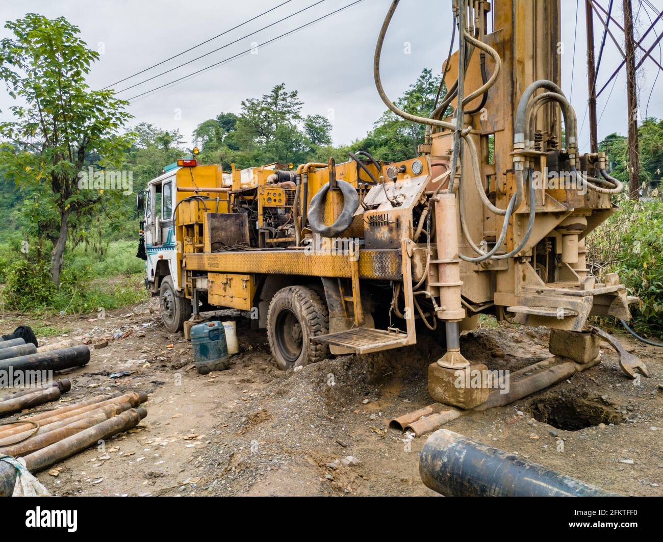 A close up shot bore well drilling truck, Tubewell Drilling Machine. Stock Photo
