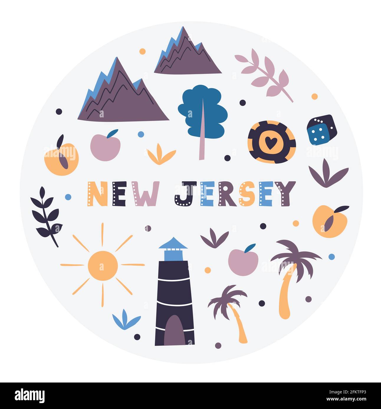 USA collection. Vector illustration of New Jersey. State Symbols - round  shape Stock Vector Image & Art - Alamy