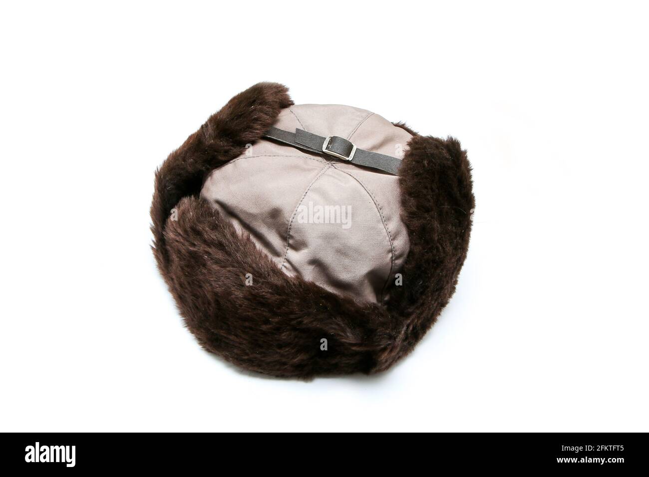 The old unused socialist fur hat isolated on a white background. Stock Photo