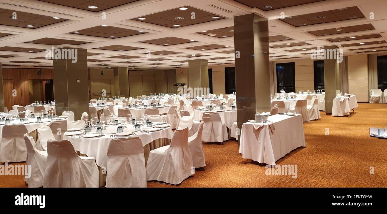 Banquet hall or other ceremonial facilities for elegant meals in a hotel. Stock Photo