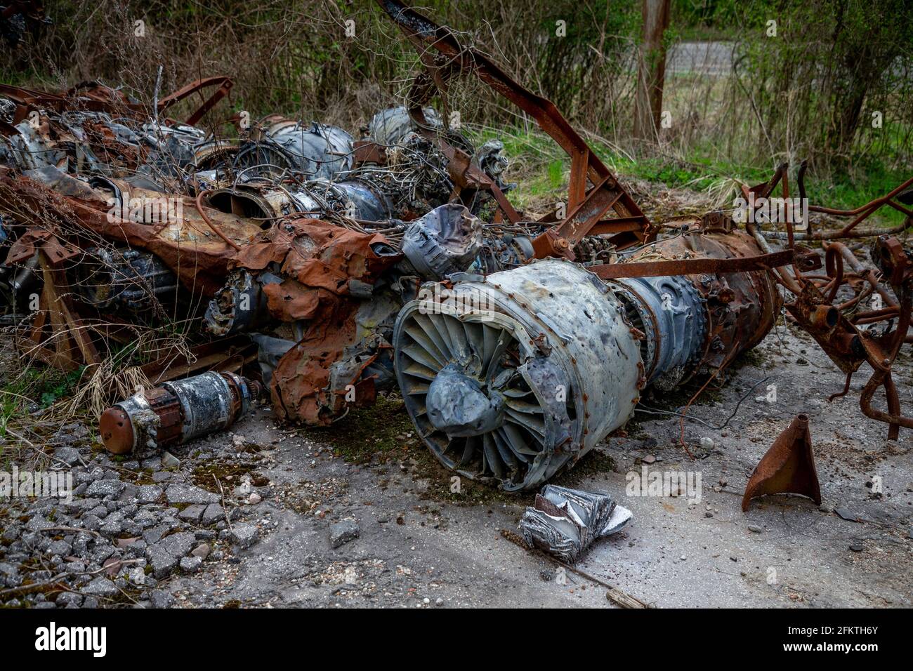 Debris in ammunition store in Vrbetice, Czech Republic, May 3, 2021. Russian secret service officers had been involved in the devastating explosion of Stock Photo