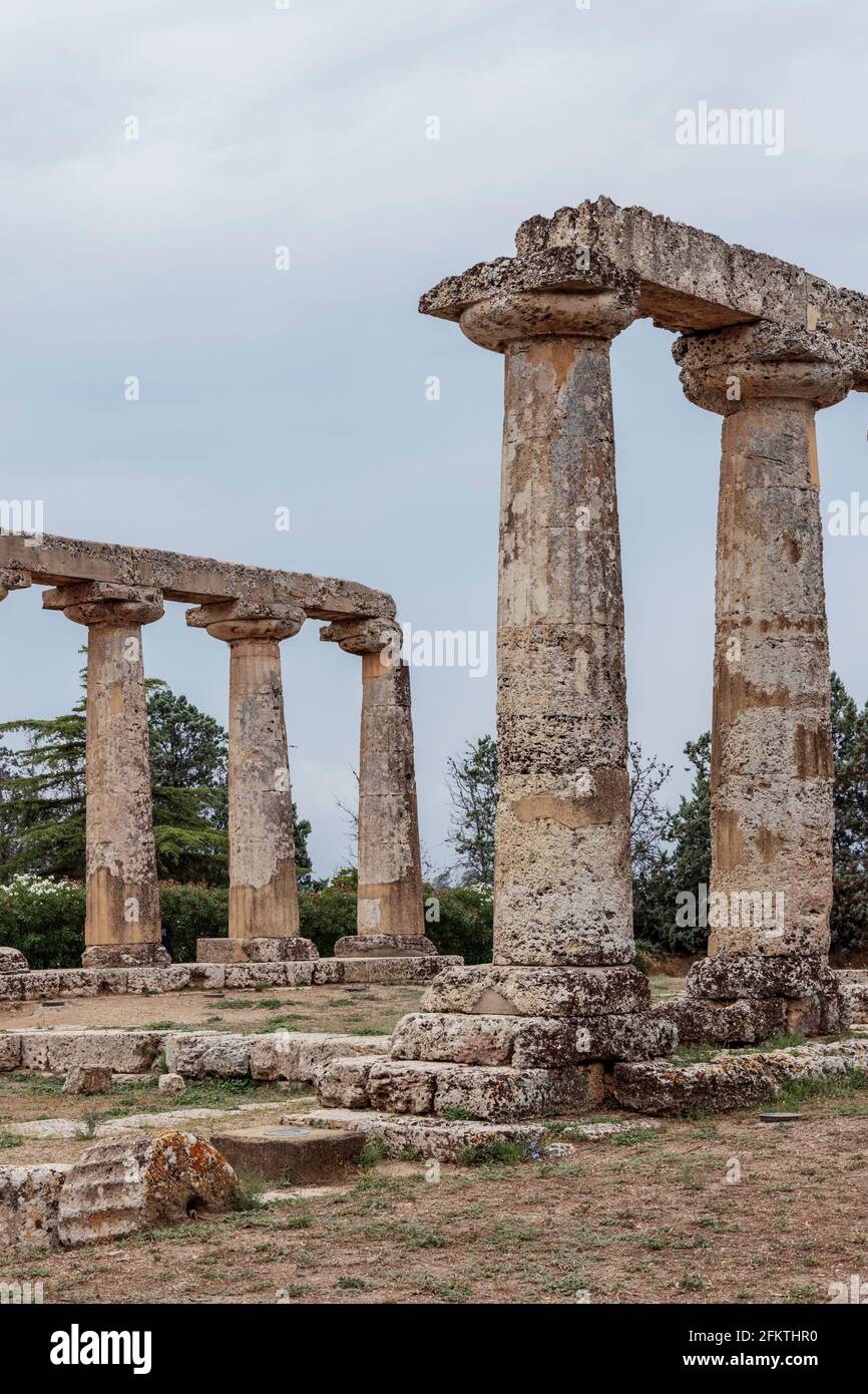 Temple of Hera from 6 century BC, archaeological site near Bernalda, Italy. Stock Photo