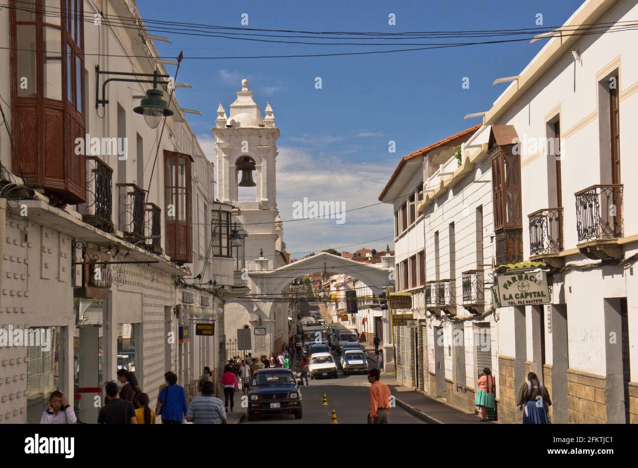 Sucre, Old city street view, Bolivia, South America. Stock Photo