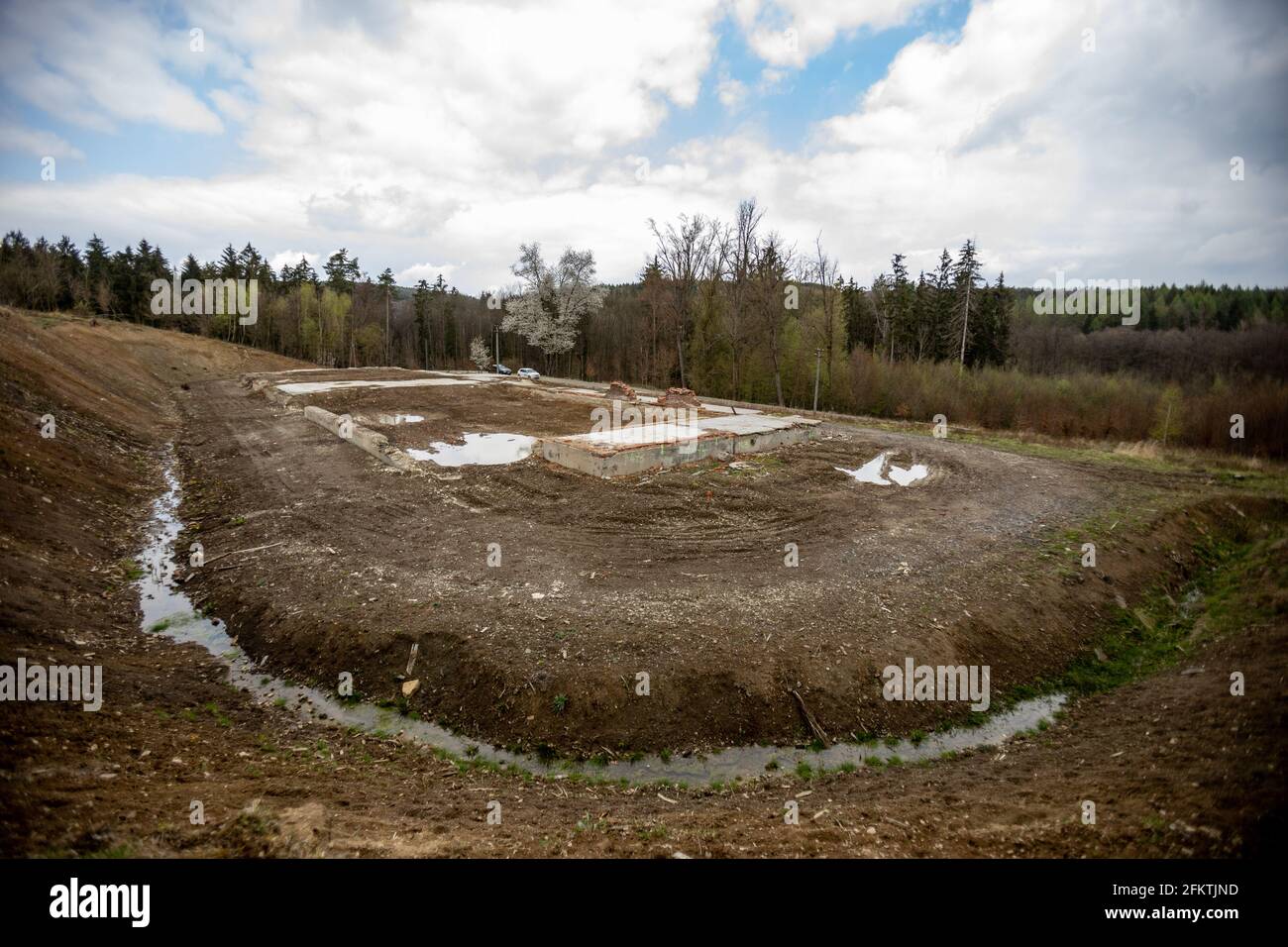 Debris in ammunition store in Vrbetice, Czech Republic, May 3, 2021. Russian secret service officers had been involved in the devastating explosion of Stock Photo