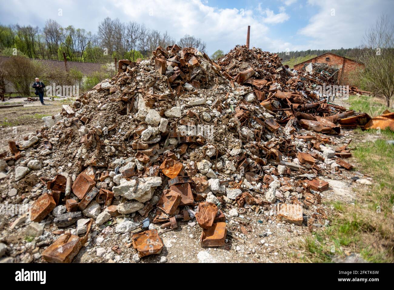 Debris in ammunition store in Vrbetice, Czech Republic, May 3, 2021. Russian secret service officers had been involved in the devastating explosion of Stock Photo