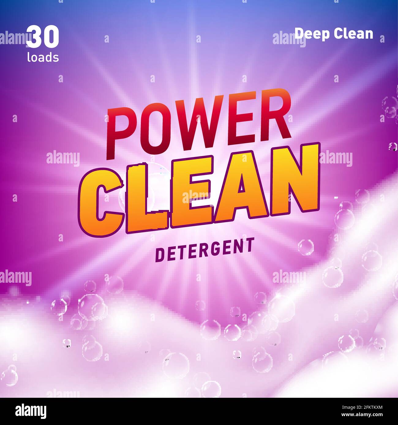 Detergent package design template with lens flare and realistic soap foam Stock Vector Image