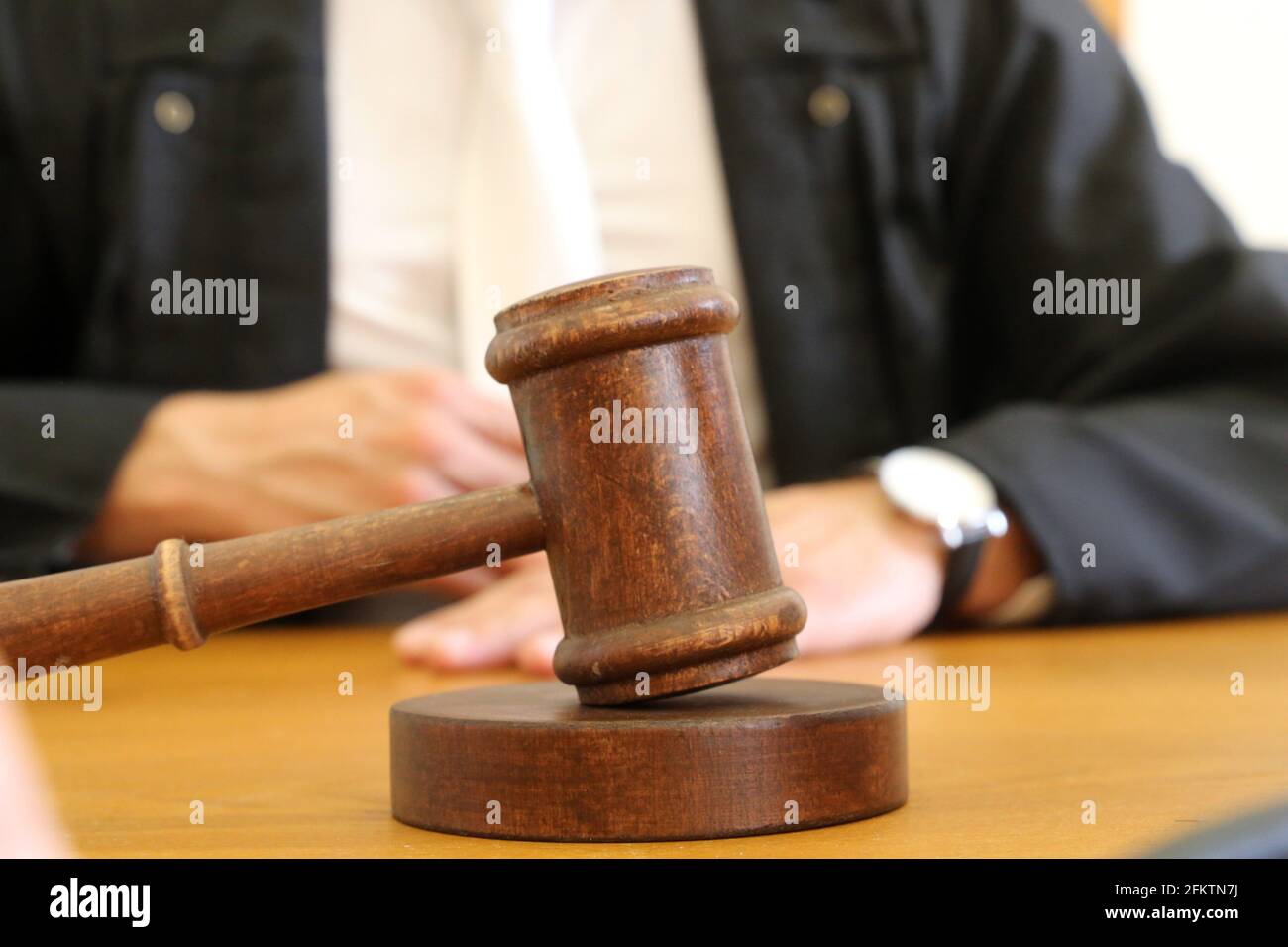 Close up of judge's gavel as symbol image for judgment. Stock Photo