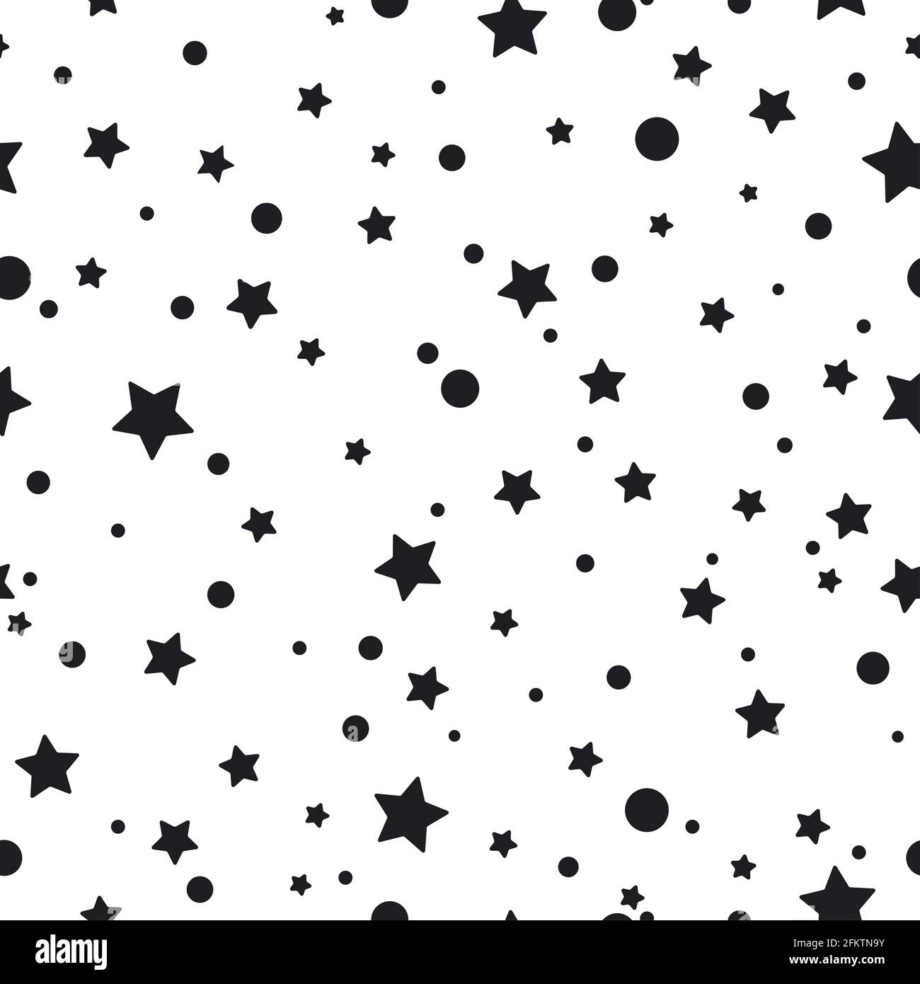 Seamless cute pattern with little rounded back stars, dots and circles ...
