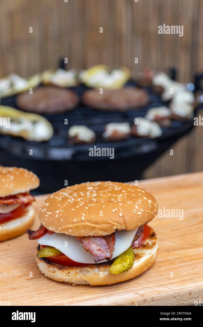 homemade burger and garden grill Stock Photo Alamy