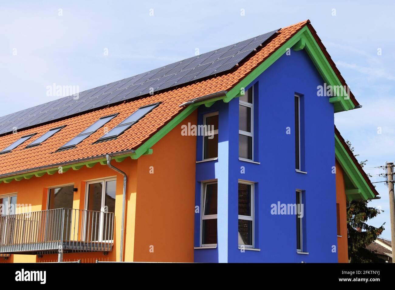 Residential house with particularly beautiful facade painting. Stock Photo