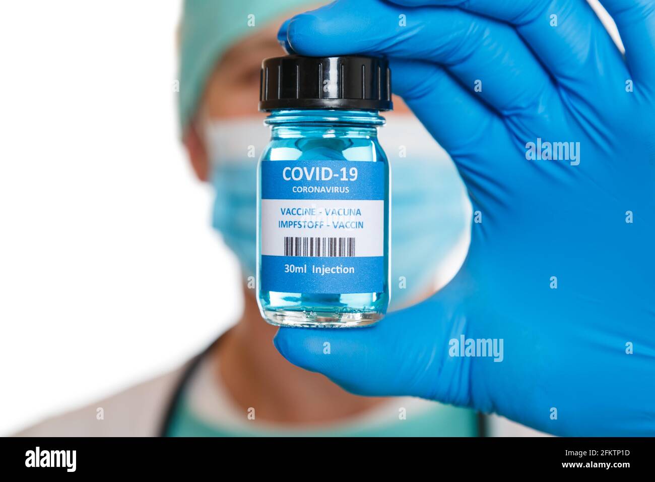 Coronavirus Vaccine bottle Corona Virus doctor COVID-19 Covid vaccines isolated on a white background. Stock Photo