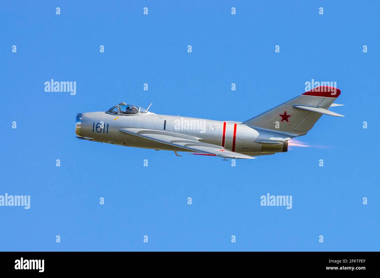 The Mikoyan-Gurevich MiG-17 is a high-subsonic fighter aircraft produced in the USSR from 1952 and operated by numerous air forces in many variants. Stock Photo