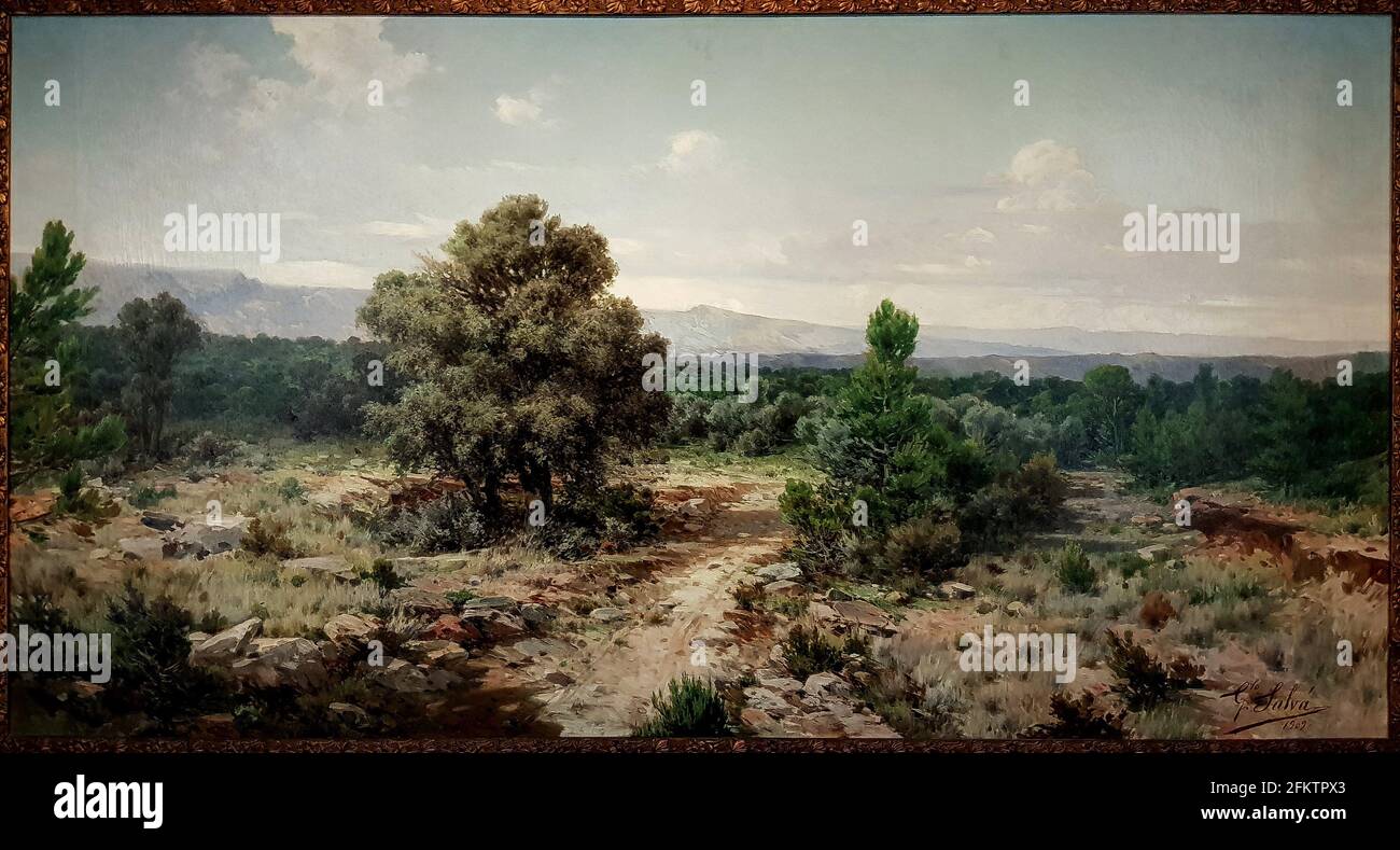 Gonzalo Salvá Simbor (1845 - 1923) Landscape with the Sierra de Negrete in the background. 1909. Oil on canvas. Stock Photo